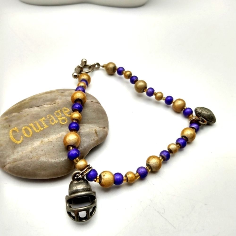 Sterling vintage football beaded‎ charm bracelet sports lovers B1008